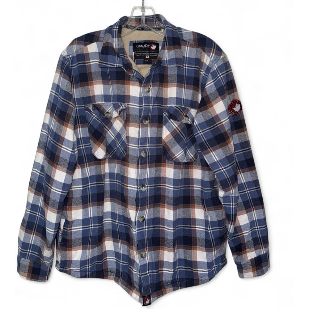 Canada Weather Gear Plaid Fleece Lined Shirt Jacket Mens L Blue Shacket Workwear